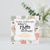 パステル熱気球がピンク空にストライプの昇る 招待状 (スタンド正面)