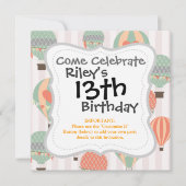 パステル熱気球がピンク空にストライプの昇る 招待状 (正面)