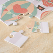 パステル熱気球がピンク色の空に浮きストライプの上がる ジグソーパズル (側面)