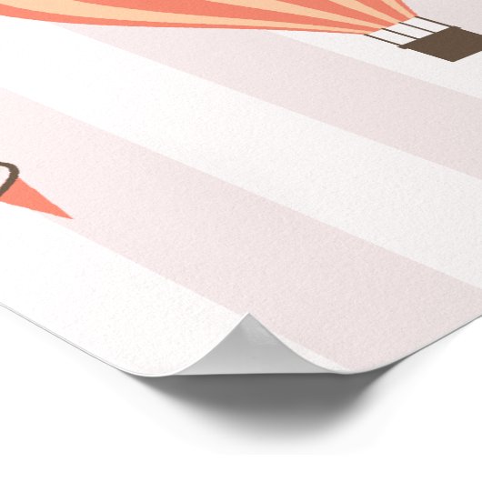 パステル熱気球がピンク色の空に浮きストライプの上がる ポスター (角)