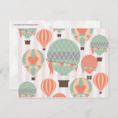 パステル熱気球がピンク色の空に浮きストライプの上がる ポストカード (正面/裏面)