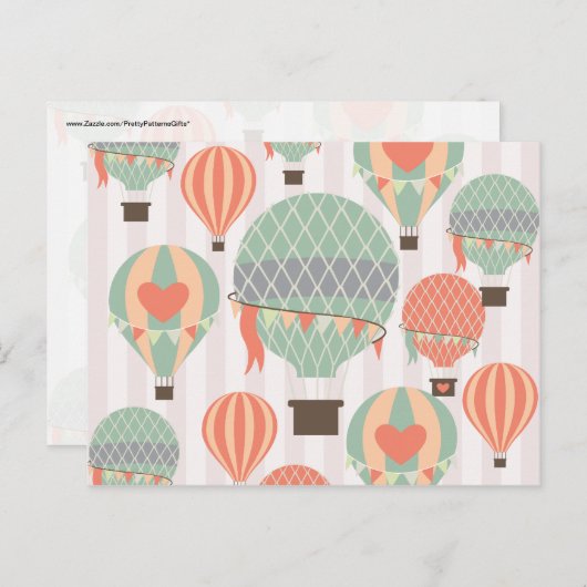 パステル熱気球がピンク色の空に浮きストライプの上がる ポストカード (正面/裏面)