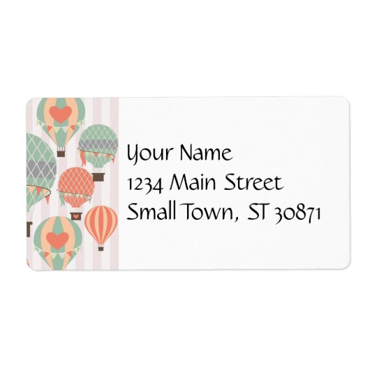 パステル熱気球がピンク色の空に浮きストライプの上がる ラベル (正面)