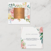パステル牡丹バラバラ金ゴールド銅ラベルフローリスト スクエア名刺 (正面/裏面)