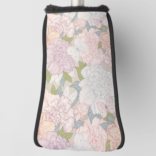 パステル牡丹&バタフライフラワーパターン ゴルフヘッドカバー (回転90)