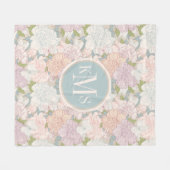 パステル牡丹&バタフライフラワーパターン フリースブランケット (正面(横))