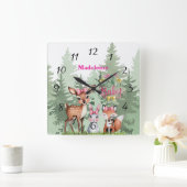 パステル牧草地の仲間:ああベビーガール赤ちゃんシャワー スクエア壁時計 (ホーム)