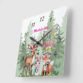 パステル牧草地の仲間:ああベビーガール赤ちゃんシャワー スクエア壁時計 (傾斜)