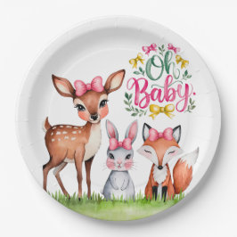 パステル牧草地の仲間：ああベビーガール赤ちゃんシャワー ペーパープレート