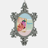 パステル生まれたばかりの男の赤ちゃんフォト誕生レコードStat スノーフレークピューターオーナメント (左)