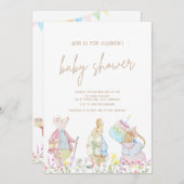 パステル男女兼用ペーターザラビットベイビーシャワー 招待状 (正面/裏面)