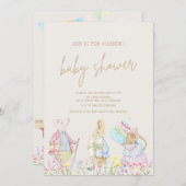 パステル男女兼用ペーターザラビットベイビーシャワー 招待状 (正面/裏面)