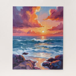 パステル画の海の夕焼け ビーチの絵 ジグソーパズル