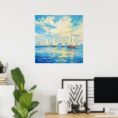 パステル画調の帆船の艦隊 - 海景画 ポスター (ホームオフィス)