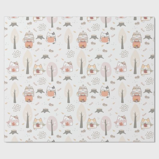 パステル秋かわいい猫たち ラッピングペーパー (フラット)