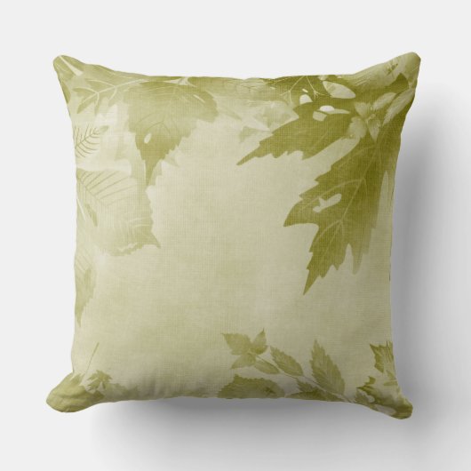 パステル秋グリーン葉 クッション (正面)