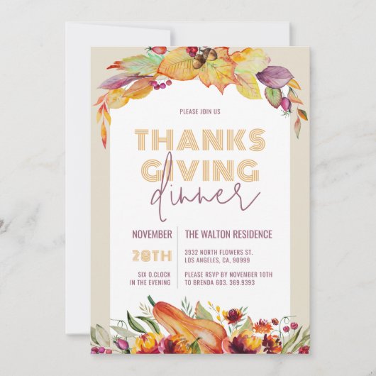 パステル秋ハーベスト&フローラリーフ感謝祭 シーズンカード (正面)