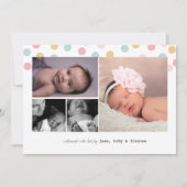 パステル紙吹雪ドットフォトコラージガール誕生 案内状 (裏面)