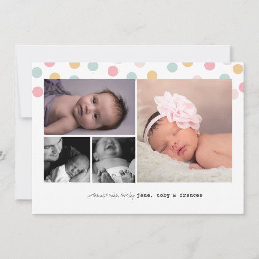 パステル紙吹雪ドットフォトコラージガール誕生 案内状 (裏面)