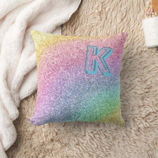 パステル素晴らしグリッターモノグラムのカスタム クッション (ブランケット)