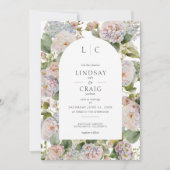 パステル素朴アジサイフローラモノグラムホワイト 招待状 (正面)