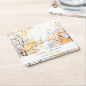 パステル素朴イエロー秋秋ランドスケープ結婚ズ スクエアペーパーコースター (アングル)