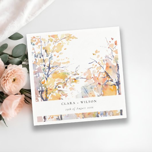 パステル素朴イエロー秋秋ランドスケープ結婚ズ スタンダードカクテルナプキン