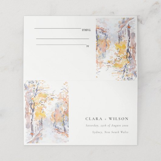 パステル素朴イエロー秋秋ランドスケープ結婚ズ プレイスカード (外部開封)