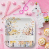 パステル素朴イエロー秋秋ランドスケープ結婚ズ ペーパープレート (パーティー)