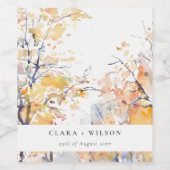 パステル素朴イエロー秋秋ランドスケープ結婚ズ ワインラベル (シングルラベル)