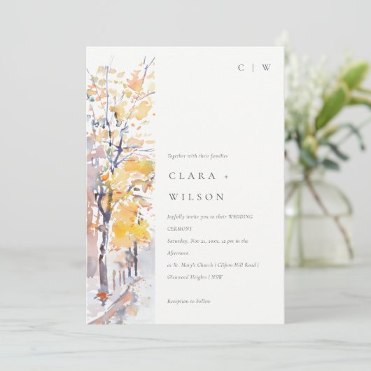 パステル素朴イエロー秋秋ランドスケープ結婚ズ 招待状 (スタンド正面)