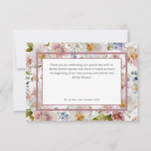 パステル素朴エイプリルウォーターカラーフローラ結婚ズ サンキューカード (裏面)