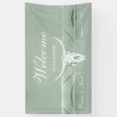 パステル素朴セージグリーンウエスタンカウズスカルウェルカム 横断幕 (縦)