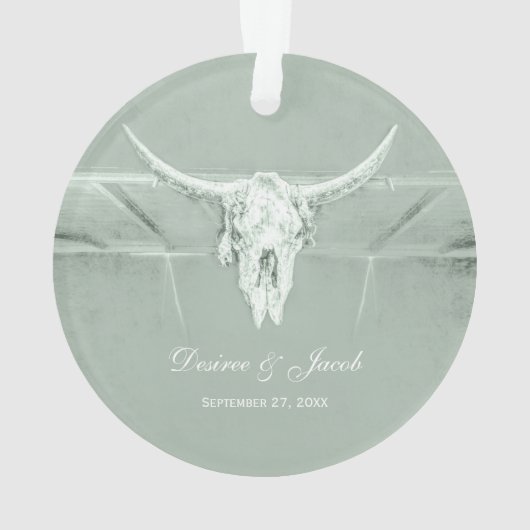 パステル素朴セージグリーンホワイトウエスタンカウズスカル オーナメント (裏面)