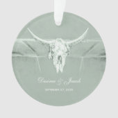 パステル素朴セージグリーンホワイトウエスタンカウズスカル オーナメント (正面)
