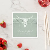 パステル素朴セージグリーンホワイトウエスタンカウズスカル スタンダードカクテルナプキン (インサイチュ)