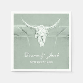 パステル素朴セージグリーンホワイトウエスタンカウズスカル スタンダードカクテルナプキン
