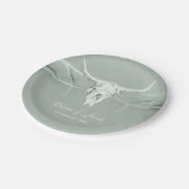 パステル素朴セージグリーンホワイトウエスタンカウズスカル ペーパープレート (アングル)