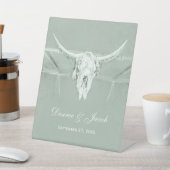 パステル素朴セージグリーンホワイトウエスタンカウズスカル 台座サイン (インサイチュ)