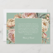 パステル素朴セージグリーン赤面ピンクピオニー結婚ズ サンキューカード (裏面)