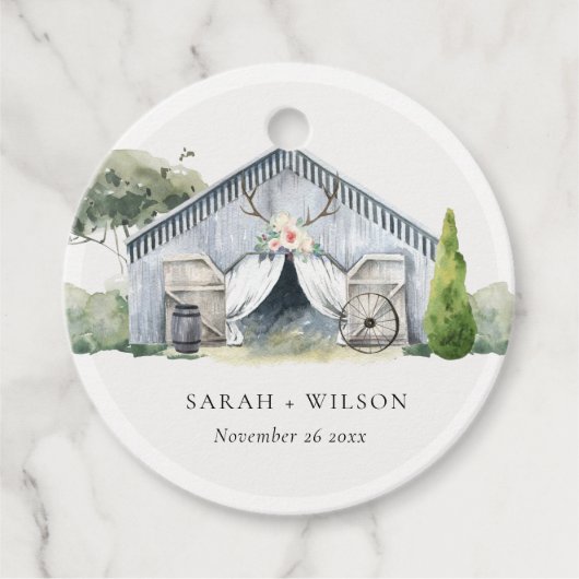 パステル素朴デュスキー納屋周囲の庭ファームテーマ結婚ズ フェイバータグ (正面)