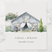 パステル素朴デュスキー納屋周囲の庭ファームテーマ結婚ズ ワインラベル (シングルラベル)