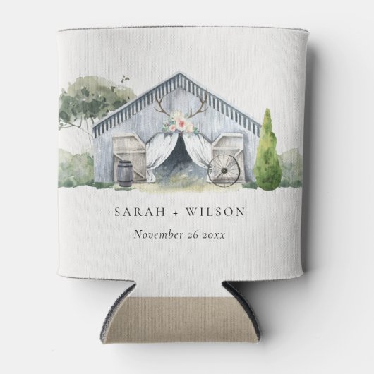 パステル素朴デュスキー納屋周囲の庭ファームテーマ結婚ズ 缶クーラー (正面)