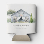 パステル素朴デュスキー納屋周囲の庭ファームテーマ結婚ズ 缶クーラー (裏面)