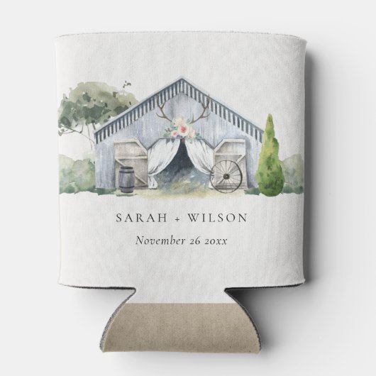 パステル素朴デュスキー納屋周囲の庭ファームテーマ結婚ズ 缶クーラー (裏面)