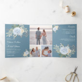 パステル素朴フローラブーケダスティブルー結婚ズ 三つ折り招待状 (内部)