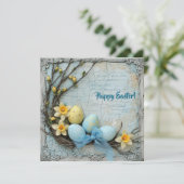 パステル素朴ブルーと黄色のイースターエッグレトロ シーズンカード (スタンド正面)