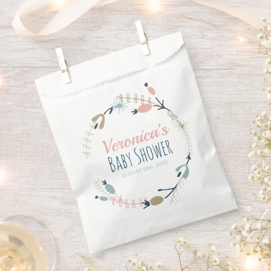 パステル素朴ボタニカルベビーシャワー フェイバーバッグ (クリップ留めされた状態)