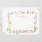 パステル素朴ワイルドフラワーフレームブライダルシャワーフラット サンキューカード (正面/裏面)