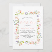 パステル素朴ワイルドフラワーフレームブライダルシャワー 招待状 (正面)
